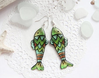Summer earrings Fish jewelry aquarium earrings Sea hippie jewelry Animal earrings Sea life jewelry silver earrings for nature lover gift her
