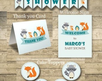 Woodland Baby Shower Party Package, Woodland Animal Baby Shower Package, Printable Baby Shower Package, Woodland Shower Package