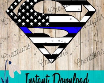Thin Blue Line Superman SVG