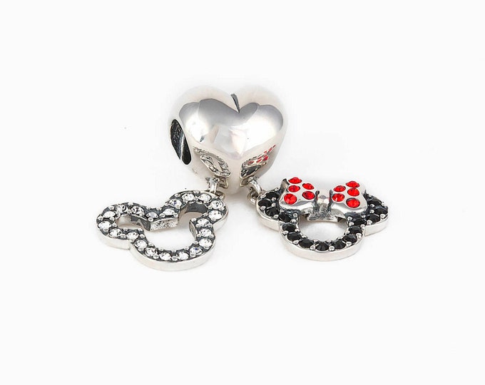 Mickey and Minnie Mouse Pendant Charm Sterling Silver S925