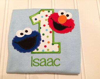 Elmo and Cookie Monster Birthday Shirt; Sesame Street Birthday Shirt; Personalized Birthday Shirt
