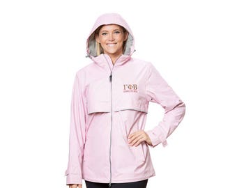 GPB Gamma Phi Beta Sorority Charles River New Englander Rain Jacket With Greek Letter Line Font Embroidery
