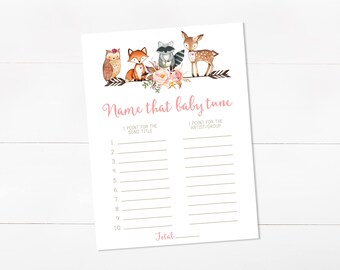 Name that Baby Tune, Baby Shower Games, Woodland, Baby Shower game, Instant Download, Printable, Digital