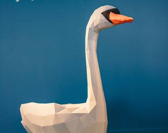 Swan (Paper swan, Origami swan, 3D swan, White swan, Papercraft, Lowpoly, DIY template, PDF)