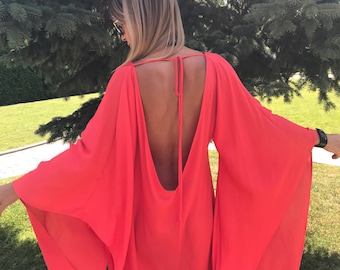 Beach Kimono, Beach Coverup, Swimsuit Coverup, Beach Dress, Women Tunic, Coral Top, Summer Tunic, Plus Size Maxi Top, Maxi Tunic, Beach Top