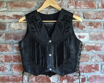 Vintage Biker Babe Leather Fringe Vest