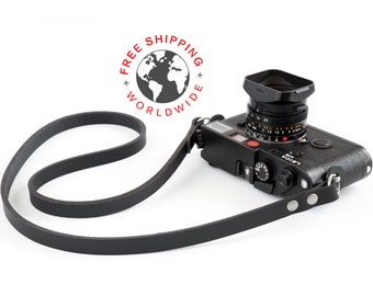Leather camera strap (The ''minimalist'' (Matte black))