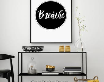 Breathe Print, Yoga Print, Circle Typography, Pilates Poster, Relaxation Gifts, Breathe Poster, Inspirational Poster, Modern, Typography Art