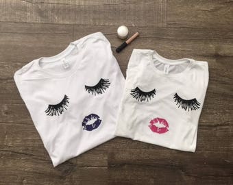 Eyelashes and Lips Shirt - Womans Tee or Unisex Adult Shirt - Eyelash Eyelashes Shirt Make Up Lipstick Lip Gloss Tshirt Tee Girls Gift Girly