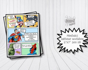 Comic invitation, Superhero invitation, Superhero birthday invitation, Superhero birthday party, Superheroes invitation, Printable invites
