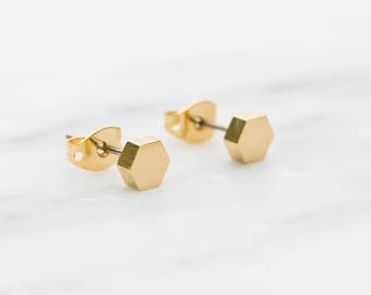 Dainty Hexagon Earrings / Solid Hexagon Studs / Geometric Earring Studs