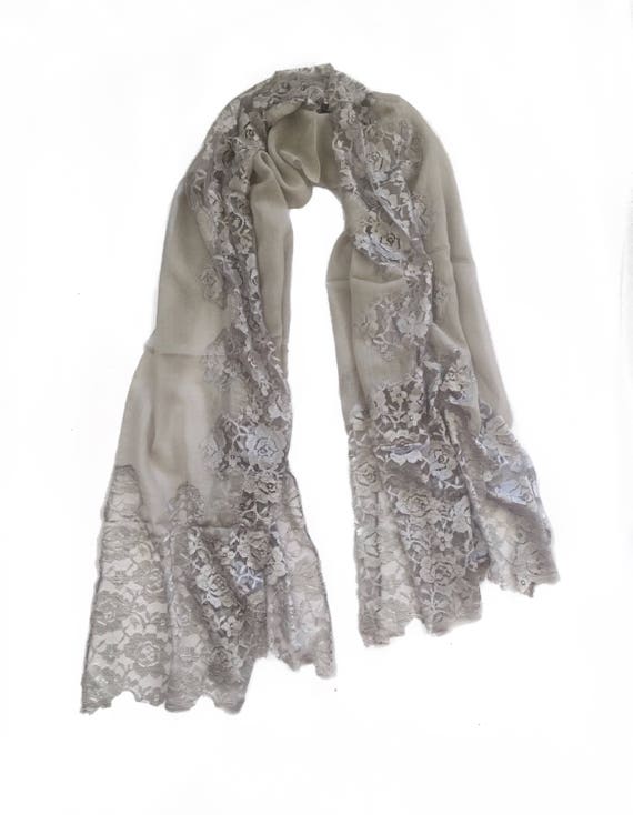 Cashmere Silk & Fine Lace Pashmina Shawl