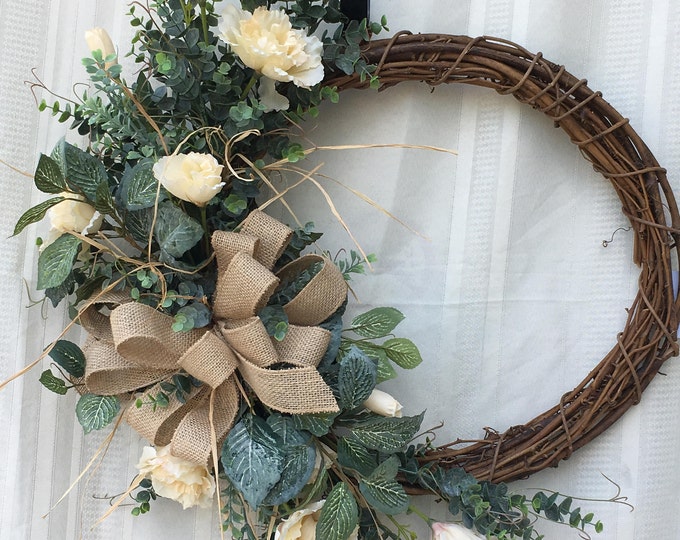 Rustic Front Door Wreath, Front Door Wreath, Everyday Wreath, Fall Wreath, Summer Wreath, Burlap Wreath, Wreath, Home Decor, Fall Decor