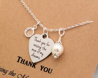 THANK YOU for RAISING the Man of my Dreams Necklace Gift from Bride to be Gift for Mother of the Groom Necklace Pearl Birthstone Necklace
