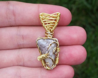 Crazy Lace Agate Wire Wrapped Necklace