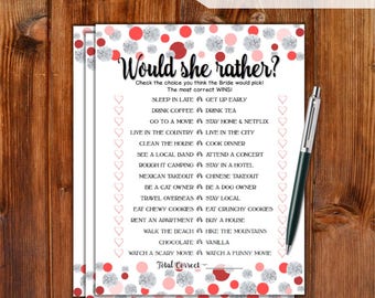 Would She Rather Bridal Shower Game - Coral Dots & Diamonds Printable Bridal Shower Game - Bachelorette Party Night - Hen Party Game DD79-CR