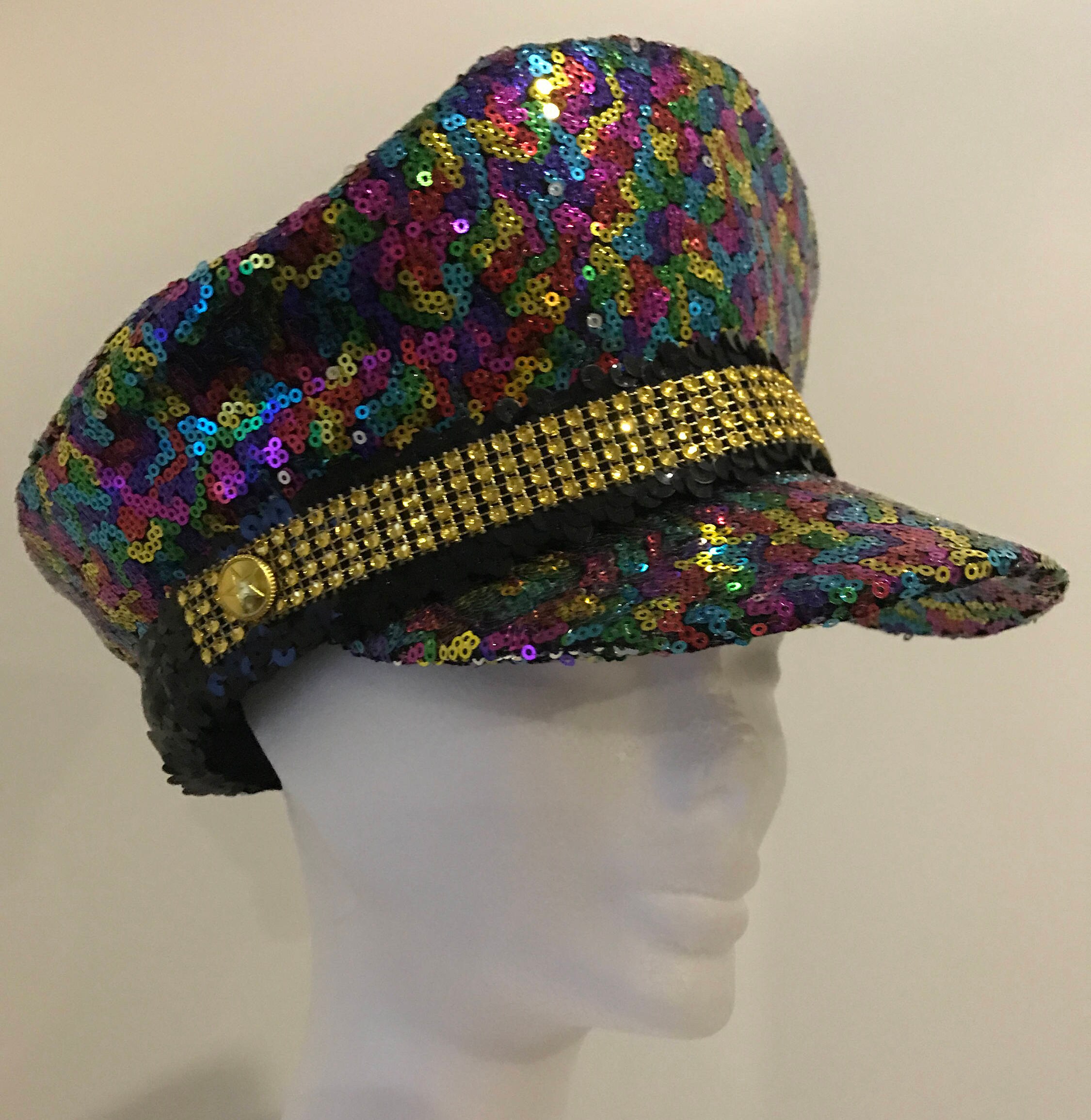 Glamorous Rainbow Sequin Captains Hat Festival Hat 