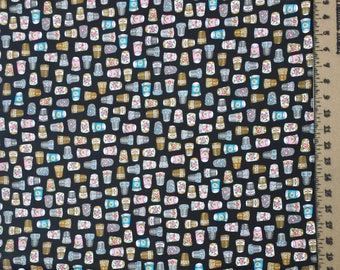 Quilted Treasures Thimble Pleasures 24159 Sewing Thimbles Cotton Fabric By the Yard