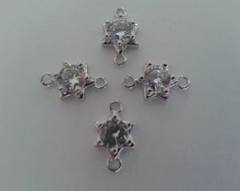 Set of 4 spacers / connectors set with Crystal and silver plated