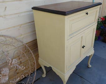 Vintage cupboard cabinet cream hand painted cabriole legs solid wood
