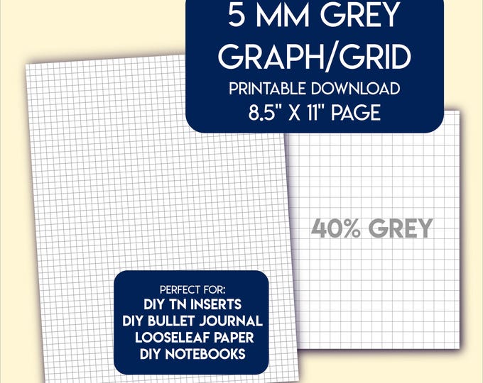 5 mm grey graph grid paper printable, US letter size.