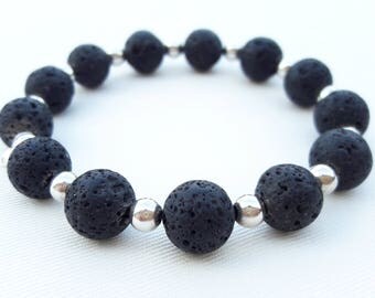 Bracciale uomo,Bracciale uomo argento 925,Bracciale black lava, bracciale argento 925,men bracelet,silver bracelet,made in italy,men outfit