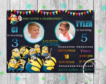 Minion twin birthday invitations Minion invitation Minion birthday invitation Minion party Minion printable invitations Minion birthday