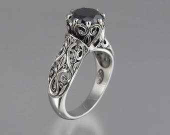 The ENCHANTED PRINCESS Black Diamond 14k gold engagement ring