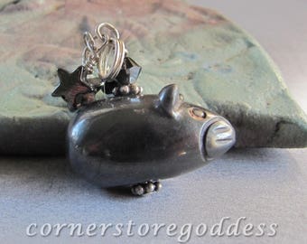Hematite Hamster Gerbil Mousie Mouse Charm Zipper Pull by Cornerstoregoddess