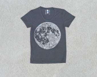 Women tshirt / t shirt for women - full moon print on heather black - ladies top - for her / for women - moon shirt by Blackbird Tees