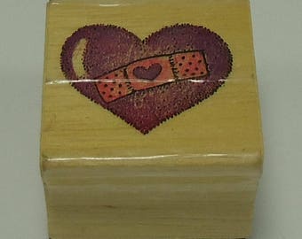 Heart With Band-Aid Wood Mounted Rubber Stamp Valentine's Day, Love, Marriage, Wedding, Engagement, Anniversary