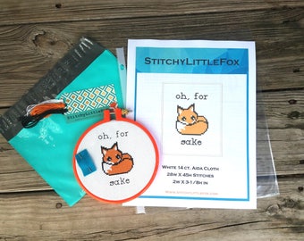 Beginner Cross Stitch Kit, Oh For Fox Sake, Easy Crossstitch Kit, DIY Kit, Needlepoint, Cute Cross Stitch, Modern Cross Stitch, XStitch Kits
