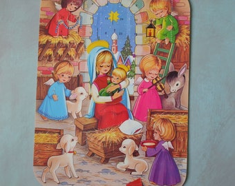 Vintage Gemo Denmark Mechanical Christmas Advent Calendar Nativity Angels