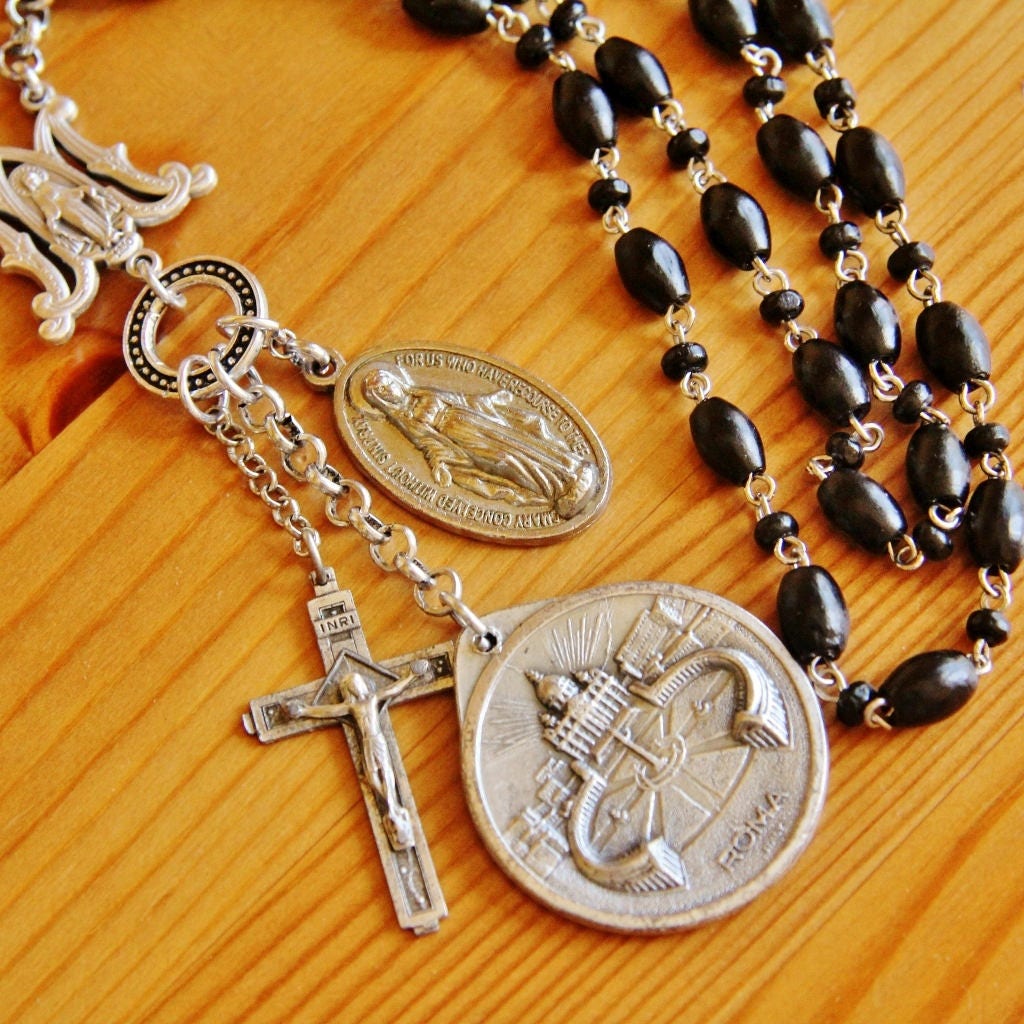 Reclaimed Vatican medal necklace rosary necklace Vatican