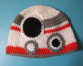 Star Wars Inspired BB-8 crocheted hat Adult Size in orange, gray, white and black Ready To Ship!