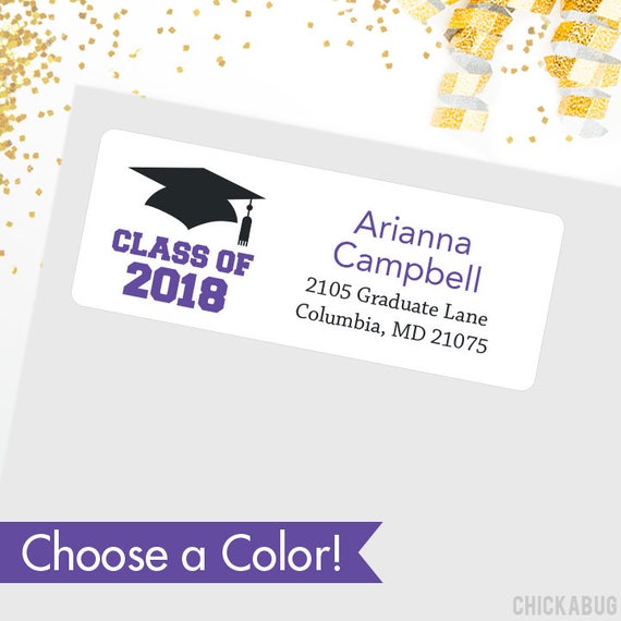 CHOOSE A COLOR - Graduation Address Labels / Class of 2018 Address Labels - Sheet of 30 Il_570xn