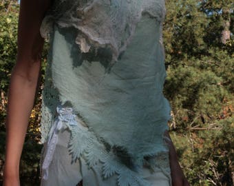 Endless sky and fractal clouds organic cotton top with details in vintage lace