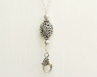 Silver Necklace Lanyard, Floral Lanyard Silver, Silver ID Badge Holder, Silver Chain Lanyard, Flower Lanyard Silver, Silver Fashion Lanyard