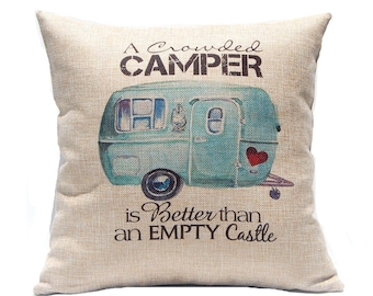 RV Decor - Crowded Camper Pillow Cover - RV Pillow - Happy Camper Gift - Travel Trailer Decor - Couples Gift - RV Accessories - Throw Pillow