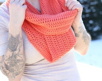 Coral Boho scarf; cozy accessories; knit scarf winter; chunky coral scarf; comfy scarf; coral knit scarf; boho accessories; bohemian scarf