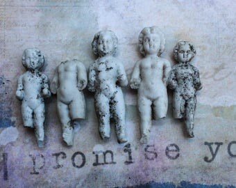 4 Frozen Charlotte Dolls Unglazed 2 inch Broken German Antique