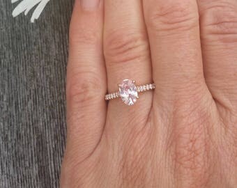 Peach Pink Sapphire Rose Gold Engagement Ring with 8 x 5.4mm Sapphire, Blake Lively Engagement Ring