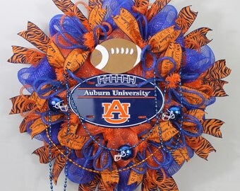Auburn Wreath, Auburn Tigers, Auburn Fan Wreath, Auburn Football, Orange Blue Wreath, UA Tiger Wreath, Auburn Sports Wreath, Auburn Decor