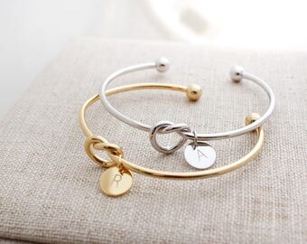 bridesmaid gift, Tie the Knot Bracelet, personalized bracelet, initial bracelet, sorority gift, love knot bracelet, Tie the Knot bangle