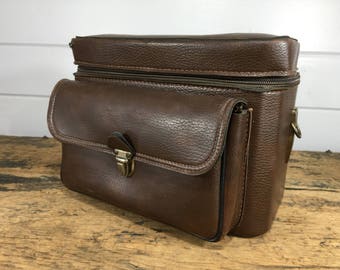 Classic DSLR Leather Shoulder Bag with Detatchable Strap - Dark Brown
