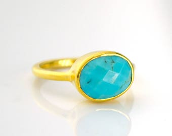 Turquoise Ring - December Birthstone Ring - Stackable Ring - oval ring - Bezel Ring - Gemstone Ring - Gold Ring - mothers Daygift for her