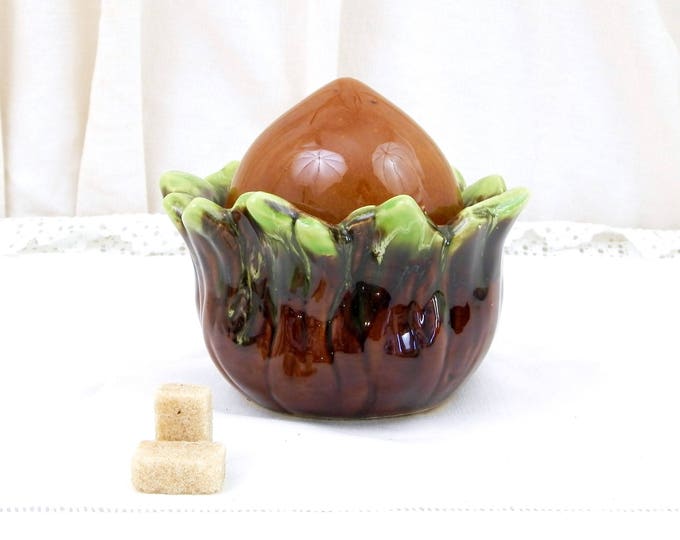 Vintage Mid Century 1960s Ceramic Hazelnut Sugar Bowl in Vallauris Style from the South of France, Nut Shaped Pottery Pot / Container