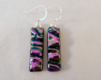 Purple Dichroic Fused Glass Dangle Earrings, Fused Glass, Fused Glass Earrings, Dichroic Earrings, Dangle Earrings, Dichroic, Purple