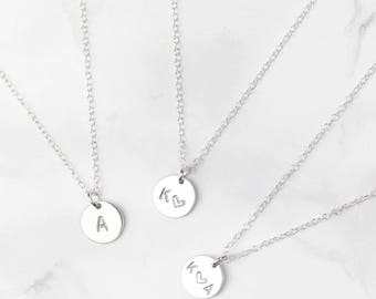 Sterling Silver Initial Necklace • Letter Necklace • Personalised Disc Necklace • Silver Initial Pendant • Personalised Necklace