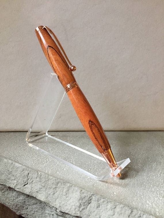 Hand turned wood pen Beli wood with copper hardware & black